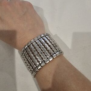 Silver Wide Elastic Cuff Bracelet